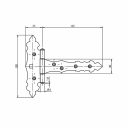 3451028 csuklós kapupánt, díszes (35+125)x130 mm (2,0 mm vtg, sárg. horganyzott)