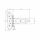 3451029 csuklós kapupánt, díszes (52+153)x170 mm (2,5 mm vtg, sárg. horganyzott)