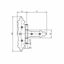 3451036 csuklós kapupánt, díszes (35+75)x130 mm (2,0 mm vtg, sárg. horganyzott)