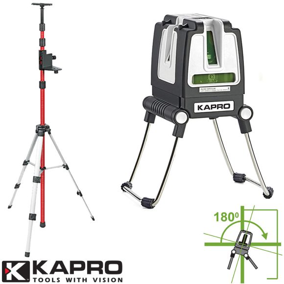 KAPRO 873GS Prolaser Vector zöld keresztlézer szett 30/60 m (önbeálló, 3.2m-es teleszkópos rúddal)