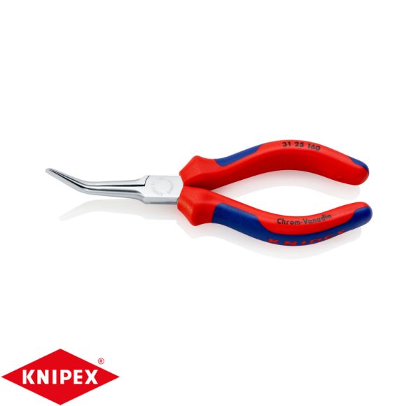 Knipex 31 25 160 tűhegyű hosszú hajlított laposfogó, krómozott, 2K nyél (160 mm)