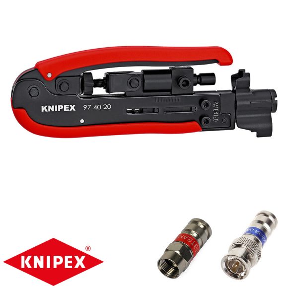 Knipex 97 40 20 kompressziós fogó (F, BNC, RCA csatlakozókhoz)