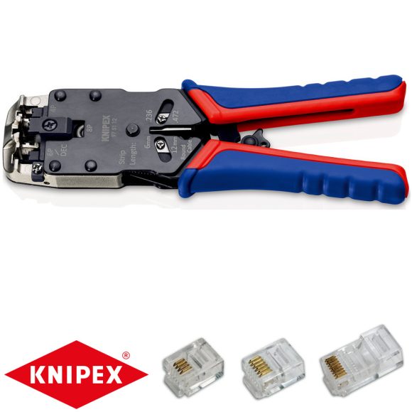 Knipex 97 51 12 krimpelő fogó Western dugókhoz (RJ10, RJ11/12, RJ45 csatlakozókhoz)