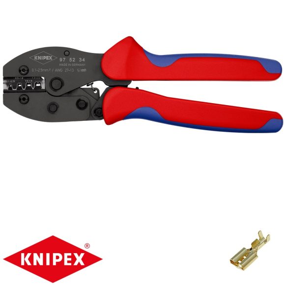 Knipex 97 52 34 krimpelő fogó szigeteletlen csúszósarukhoz (0,1-2,5 mm2) (220 mm)