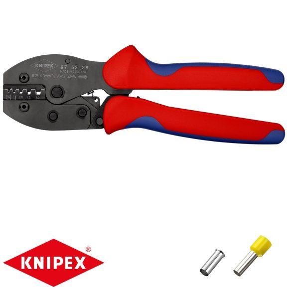 Knipex 97 52 38 krimpelő fogó szigetelt és szigeteletlen érvéghüvelyhez (0,25-6 mm2) (220 mm)