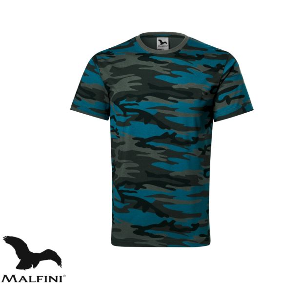 Malfini Camouflage 144 unisex póló, petrol terepszín C1  - M méret (100% pamut, 160 g/m2)