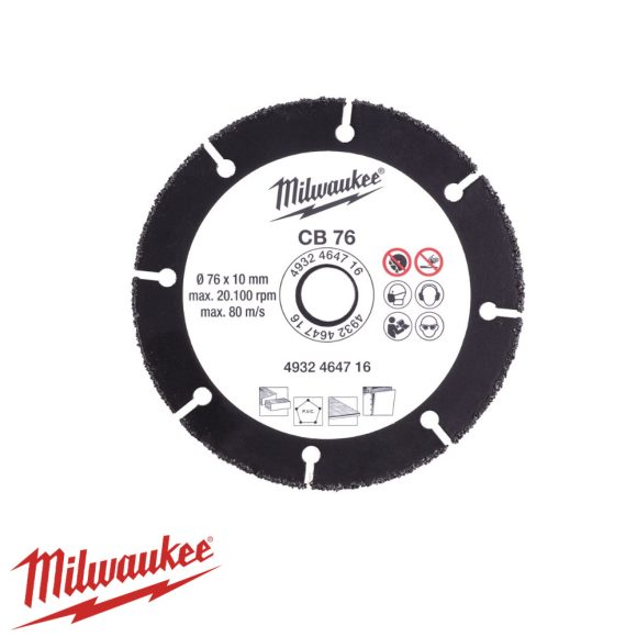 Milwaukee 4932464716 karbidszemcsés vágótárcsa (fa-műanyag-gipszkarton), Ø 76x1,0x10 mm