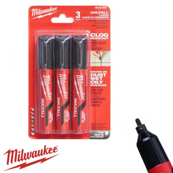 Milwaukee 4932471554 INKZALL L vastag fekete jelölőfilc szett 6,2 mm - 3 darab (tartós)