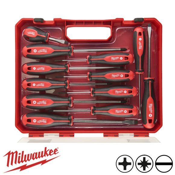 Milwaukee 4932472003 csavarhúzó készlet, 12 részes (Tri-Lobe markolat, SL, PH, PZ)