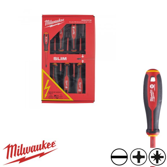 Milwaukee 4932478738 szigetelt csavarhúzó készlet, 7 részes (VDE 1000V, Tri-Lobe markolat, SL, PH, PZ)