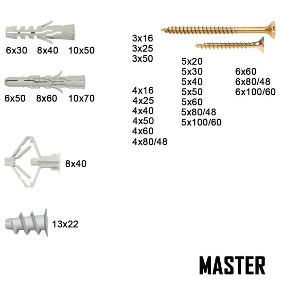 Mesterellátó 7003 MASTER tipli és forgácslapcsavar készlet, 659 db-os