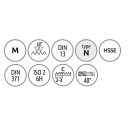 Narex ZD 2050 gépi menetfúró HSS-E, csavart hornyú 40° - M10 ( C, DIN371, 6H)