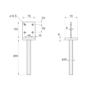 12506 T-alakú oszloptalp, betonozható, 70x70x130/200 mm (tűzihorganyzott)