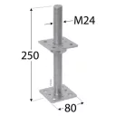 3217582 lefúrható talpas oszloptalp állítható magassággal, M24x250 - 80/80 mm (sárg. horganyzott)
