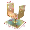 Lefúrható talpas oszloptalp állítható magassággal, 120x85 mm (sárgára passzivált)