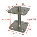 Lefúrható talpas oszloptalp állítható magassággal, M16x100 - 80/80 mm (horganyzott)