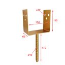GT08 betonozható oszloptalp kengyellel, sárg. horganyzott - 150 x65x120/170 mm (lv 4 mm)