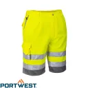 Portwest E043 Hi-Vis rövidnadrág, sárga-szürke - 3XL méret (35% pamut, 65% poliészter - 245g/m2)