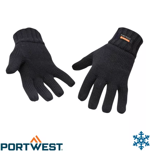 PORTWEST GL13 kötött insulatex kesztyű, fekete - univerzális méret
