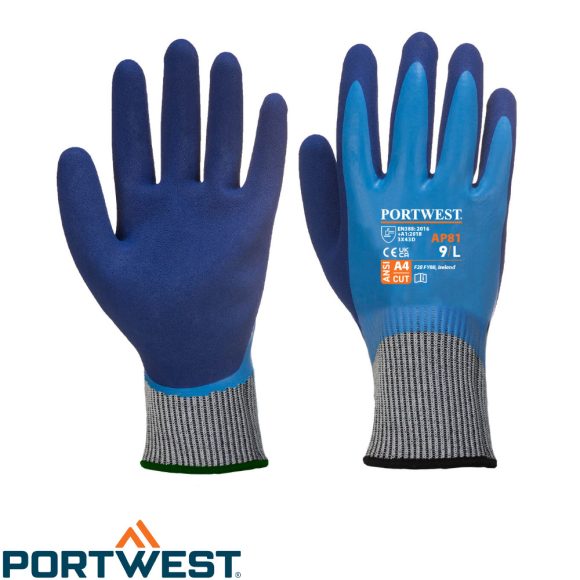 PORTWEST AP81 Liquid Pro HR Cut latex hab teljesen mártott vágásbiztos védőkesztyű (méret: 9)