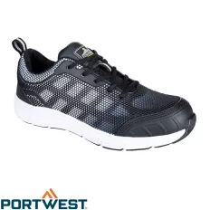  Portwest FT15 S1P SRC sportos védőcipő, fekete-fehér - 36 (acélbetétes)