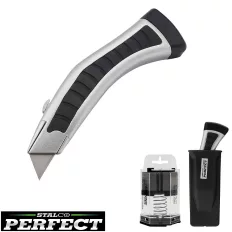   Stalco Perfect S-67451 profi trapézpengés kés, visszahúzható pengével (övtokkal + 50 db penge)