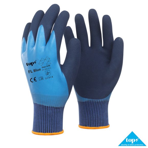 TOP FL BLUE latex duplán mártott védőkesztyű - érdesített (méret: 11)