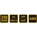 Vorel 18473 szögmérő vízmértékkel 250 mm, ABS műanyag