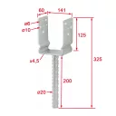 Vormann 071300000 erősített oszloptalp, betonozható, 141x60x125/325 mm (tűzihorganyzott)