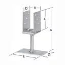 Vormann 071326000CE oszloptalp (állítható) (talpas),  215x115x60-140 mm (horganyzott)
