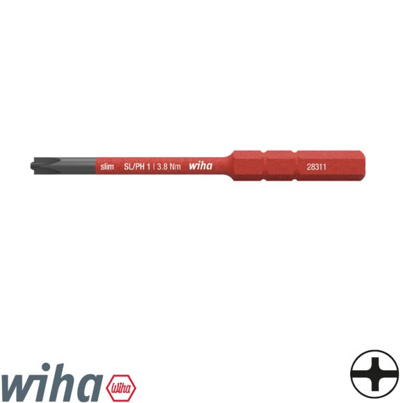 Wiha 34587 slimBit szigetelt Xeno bit - PH1/SLx75 mm (VDE 1000V)