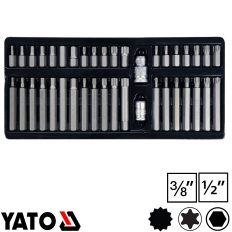   Yato YT-0400 TX, HEX, Spline bithegy készlet, S2 acél, 1/2" és 3/8" négyzet >>>10mm bit (40 részes)