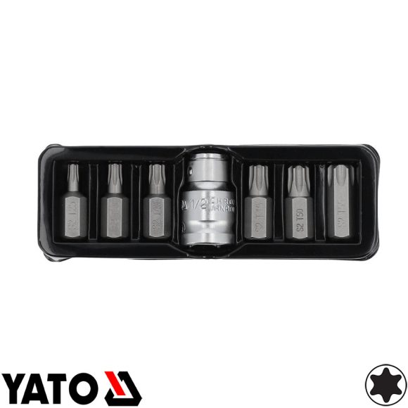 Yato YT-0410 torx bithegy készlet 3/8", 1/2" négyzet >>>3/8" bit adapterrel, 7 részes