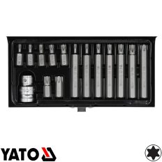   Yato YT-0411 torx bithegy készlet, S2 acél, 1/2" négyzet >>>3/8" bit adapterrel, T20-55 (15 részes)