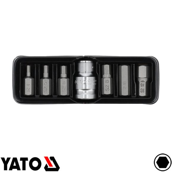 Yato YT-0412 imbusz bithegy készlet 3/8", 1/2" négyzet >>>3/8" bit adapterrel, 7 részes