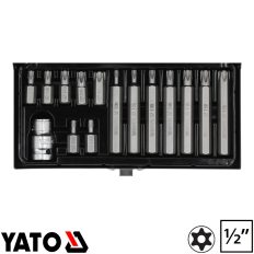   Yato YT-0417 lyukas torx bithegy készlet, S2 acél, 1/2" négyzet >>>3/8" bit adapterrel, TTA20-55 (15 részes)