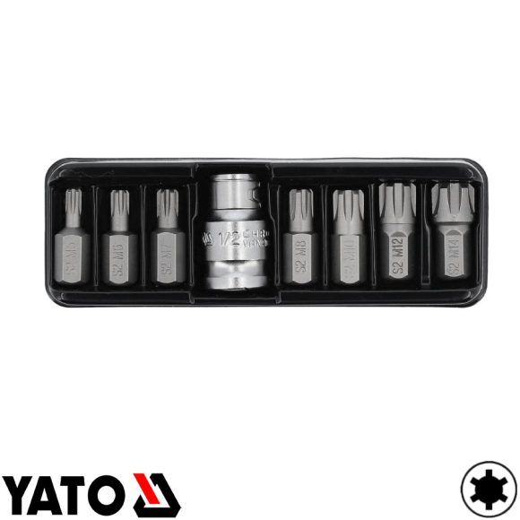 Yato YT-0418 RIBE bithegy készlet 3/8", 1/2" négyzet >>>3/8" bit adapterrel, 8 részes