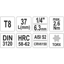 Yato YT-04301 dugókulcs torx  bit CrV/S2 acél 1/4" - T8