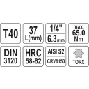 Yato YT-04307 dugókulcs torx  bit CrV/S2 acél 1/4" - T40