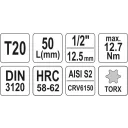 Yato YT-04310 dugókulcs torx  bit CrV/S2 acél 1/2" - T20