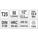 Yato YT-04311 dugókulcs torx  bit CrV/S2 acél 1/2" - T25