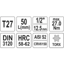 Yato YT-04312 dugókulcs torx  bit CrV/S2 acél 1/2" - T27