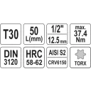 Yato YT-04313 dugókulcs torx  bit CrV/S2 acél 1/2" - T30