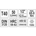 Yato YT-04314 dugókulcs torx  bit CrV/S2 acél 1/2" - T40