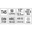 Yato YT-04315 dugókulcs torx  bit CrV/S2 acél 1/2" - T45