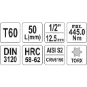 Yato YT-04318 dugókulcs torx  bit CrV/S2 acél 1/2" - T60