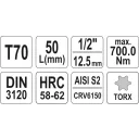 Yato YT-04319 dugókulcs torx  bit CrV/S2 acél 1/2" - T70