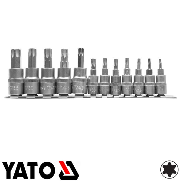 Yato YT-04331 dugókulcs torx bit készlet 1/4"-3/8", 12 részes (T8-T55)