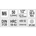 Yato YT-04341 SPLINE dugókulcs bit CrV/S2, 1/2" - M6 (L=55mm)