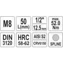 Yato YT-04342 SPLINE dugókulcs bit CrV/S2, 1/2" - M8 (L=55mm)
